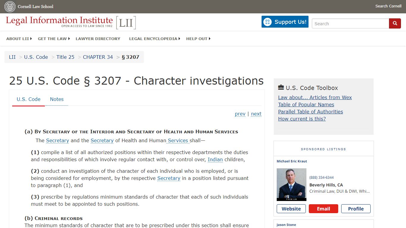 25 U.S. Code § 3207 - Character investigations | U.S. Code | US Law ...